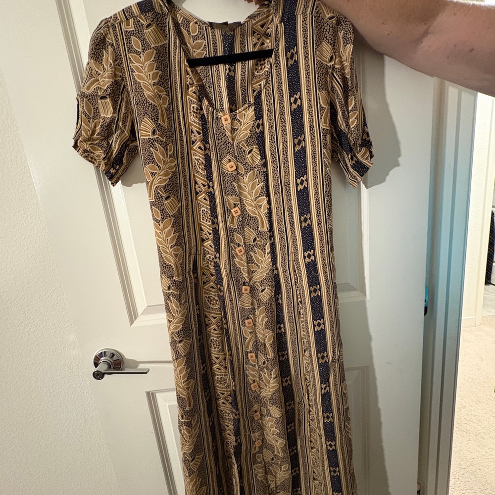 Floral Striped Maxi Dress in Black and Tan